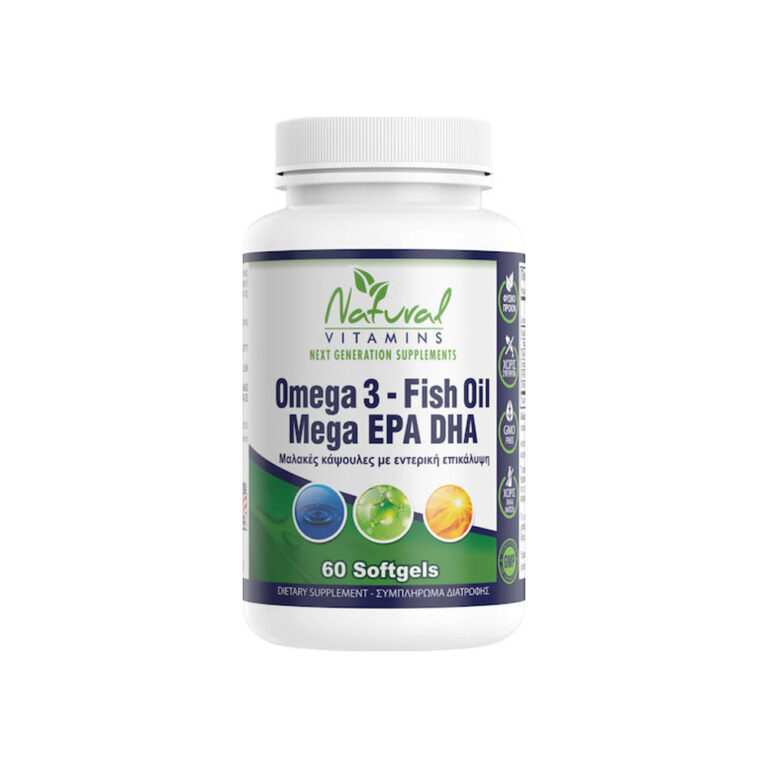 Natural Vitamins Omega 3 Fish Oil Mega EPA DHA Ιχθυέλαιο 1000mg 60 μαλακές κάψουλες
