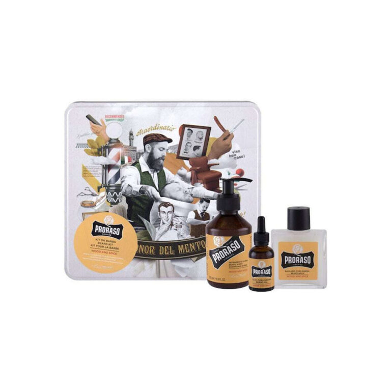 Proraso Σετ Περιποίησης για Γένια Wood & Spice με Shampoo 200ml, Balm 100ml, Λάδι 30ml & Κουτί